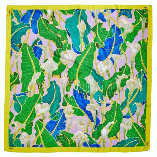 Green floral silk scarf